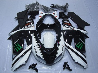 Custom 2007-2008 Kawasaki ZX6R Motorcycle Fairings - Black White Monster Touch4 UK