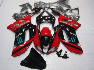 Custom 2007-2008 Kawasaki ZX6R Motorcycle Fairings - Red Black Monster UK