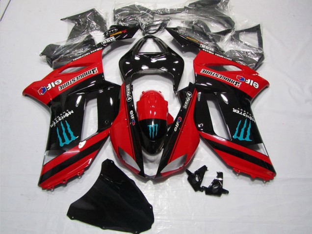 2007-2008 Kawasaki ZX6R Motorcycle Fairings - Red Black Monster UK