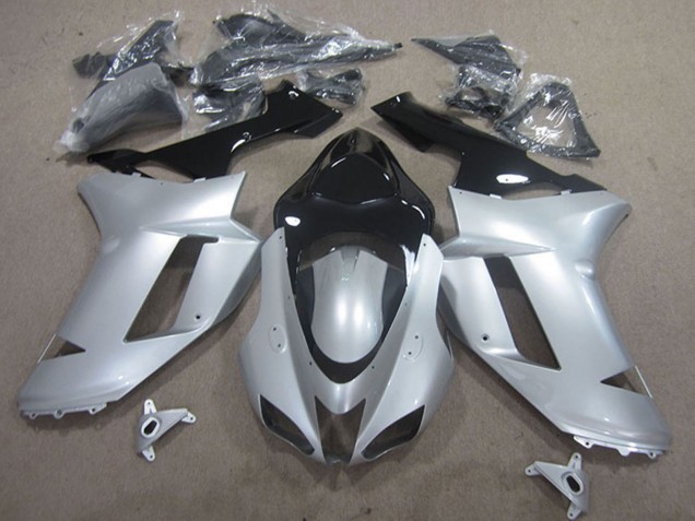 2007-2008 Kawasaki ZX6R Motorcycle Fairings - Silver Black UK