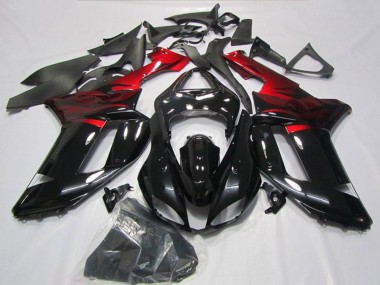 Custom 2007-2008 Kawasaki ZX6R Motorcycle Fairings - Black Red UK