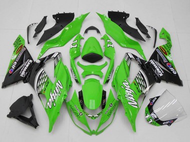 Custom 2013-2018 Kawasaki ZX6R Motorcycle Fairings - Green White Silver Black Elf Touch4 Bridgestone 11 UK