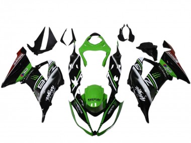 Custom 2013-2018 Kawasaki ZX6R Motorcycle Fairings - Green Black White Elf Monster UK