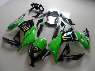 Custom 2013-2018 Kawasaki ZX300R Motorcycle Fairings - Green Glossy Black Yellow Elf Touch4 Monster UK