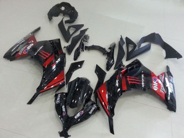 Custom 2013-2018 Kawasaki ZX300R Motorcycle Fairings - Glossy Black Red Elf Touch4 Monster UK