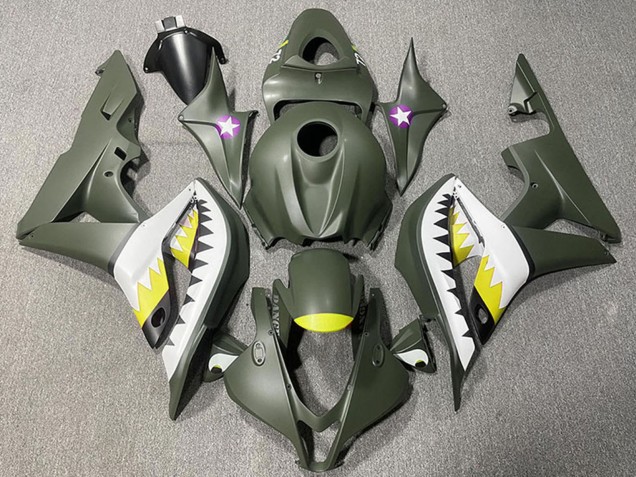 2007-2008 Honda CBR600RR Motorcycle Fairings - Army Green White Yellow Shark UK
