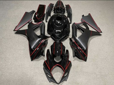 Custom 2007-2008 Suzuki GSXR 1000 Motorcycle Fairings - Glossy Black Matte Black Red Trim UK