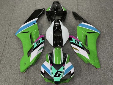 Custom 2004-2005 Honda CBR1000RR Motorcycle Fairings - White Green Blue Glossy Black 6 UK