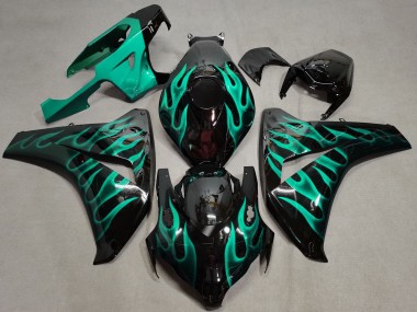 Custom 2008-2011 Honda CBR1000RR Motorcycle Fairings - Glossy Black Green Flame UK