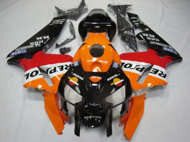 Custom 2005-2006 Honda CBR600RR Motorcycle Fairings - Orange Red White Black Bottom Repsol UK