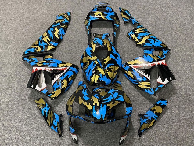 2003-2004 Honda CBR600RR Motorcycle Fairings - Blue Gold Camouflage Shark UK