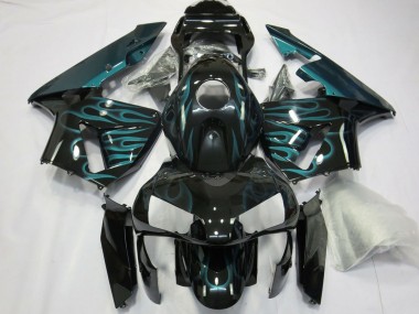 Custom 2003-2004 Honda CBR600RR Motorcycle Fairings - Glossy Black Green Flame UK