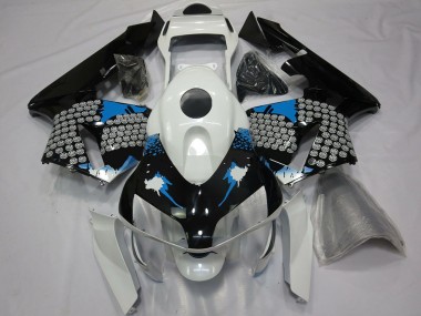 Custom 2003-2004 Honda CBR600RR Motorcycle Fairings - White Blue Glossy Black Splatter UK