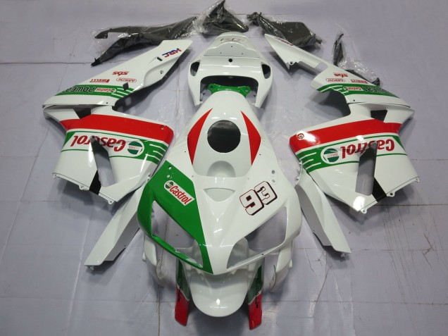 2005-2006 Honda CBR600RR Motorcycle Fairings - White Green Red Castrol 93 UK
