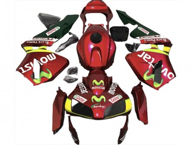 Custom 2003-2004 Honda CBR600RR Motorcycle Fairings - Red Yellow Green MoviStar UK