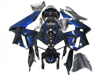 Custom 2005-2006 Honda CBR600RR Motorcycle Fairings - Glossy Black Blue Flame UK