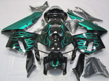 Custom 2005-2006 Honda CBR600RR Motorcycle Fairings - Glossy Black Teal Flame UK