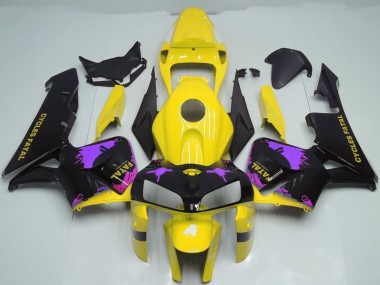 Custom 2005-2006 Honda CBR600RR Motorcycle Fairings - Glossy Black Yellow Purple Splatter UK