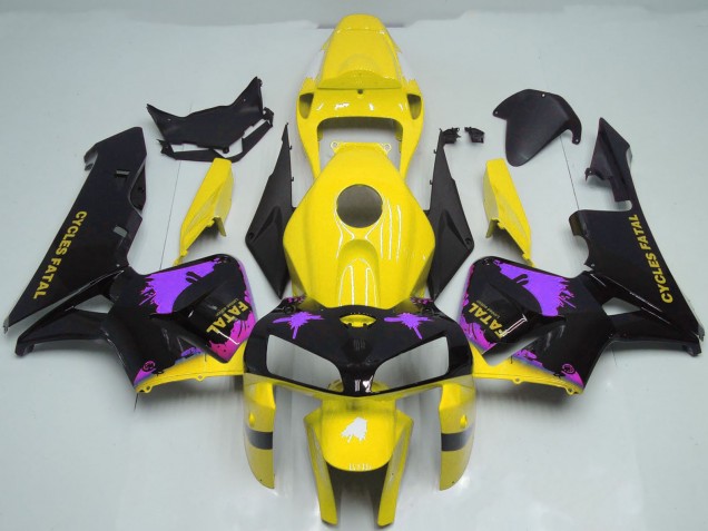 2005-2006 Honda CBR600RR Motorcycle Fairings - Glossy Black Yellow Purple Splatter UK