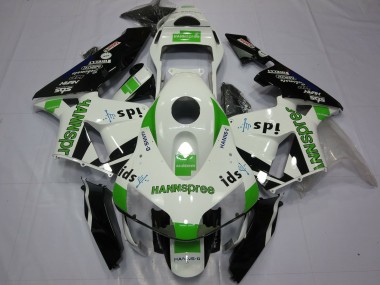 Custom 2003-2004 Honda CBR600RR Motorcycle Fairings - White Green Glossy Black Hannspree UK
