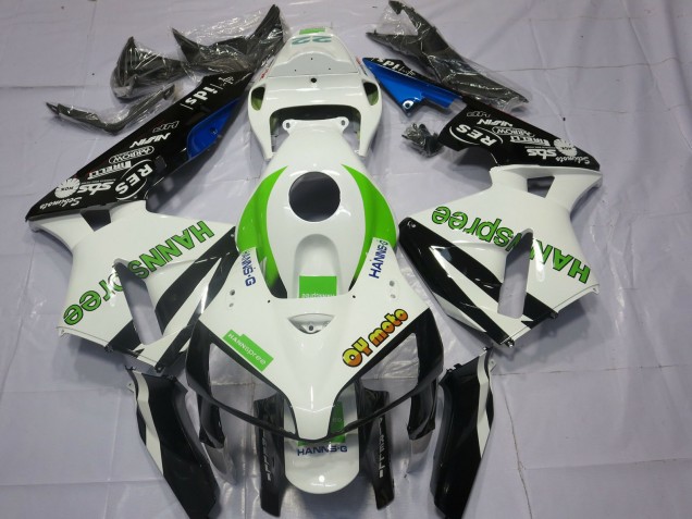 2005-2006 Honda CBR600RR Motorcycle Fairings - White Green Glossy Black HannSpree UK