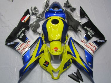 Custom 2007-2008 Honda CBR600RR Motorcycle Fairings - Yellow Blue White Glossy Black Nastro Azzurro UK