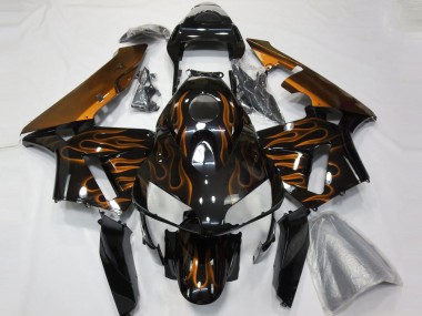 Custom 2003-2004 Honda CBR600RR Motorcycle Fairings - Glossy Black Orange Flame UK