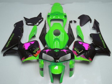 Custom 2005-2006 Honda CBR600RR Motorcycle Fairings - Pink Splatter on Green UK