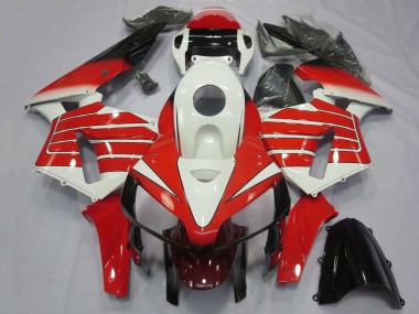 Custom 2005-2006 Honda CBR600RR Motorcycle Fairings - White Red Black Large Stripe UK