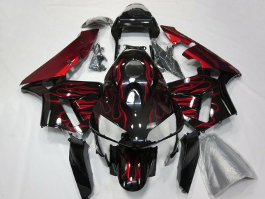 Custom 2003-2004 Honda CBR600RR Motorcycle Fairings - Glossy Black Red Flame UK