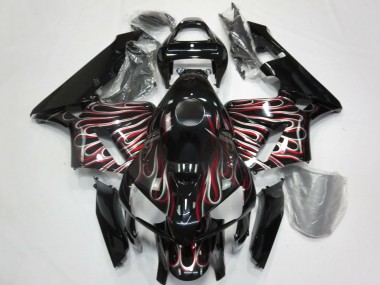 Custom 2005-2006 Honda CBR600RR Motorcycle Fairings - Glossy Black Silver Red Flame UK