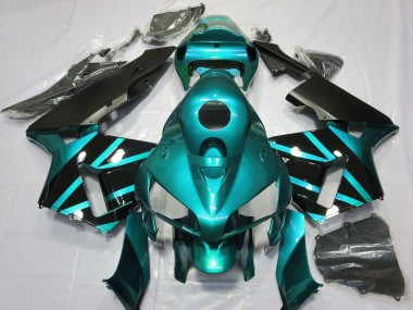 Custom 2005-2006 Honda CBR600RR Motorcycle Fairings - Teal Glossy Black Design UK