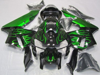 Custom 2005-2006 Honda CBR600RR Motorcycle Fairings - Glossy Black Vibrant Green Flame UK
