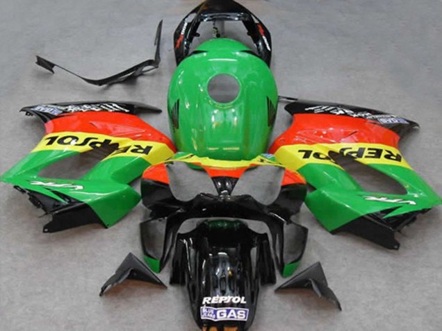 2002-2013 Honda VFR 800 Motorcycle Fairings - Green Yellow Red Black Repsol UK