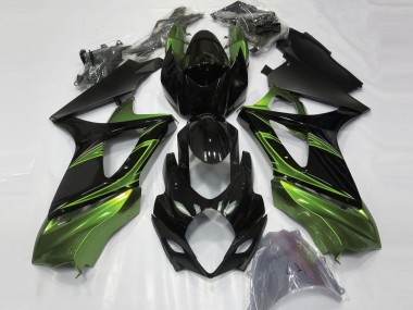 Custom 2007-2008 Suzuki GSXR 1000 Motorcycle Fairings - Glossy Black Green UK