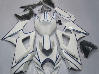 Custom 2007-2008 Suzuki GSXR 1000 Motorcycle Fairings - Glossy White Blue Pinstripe UK