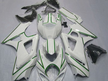 Custom 2007-2008 Suzuki GSXR 1000 Motorcycle Fairings - Glossy White Green Pinstripe UK