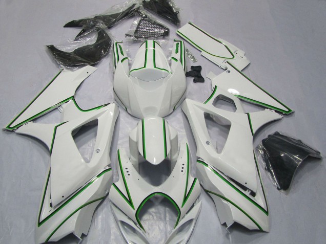 2007-2008 Suzuki GSXR 1000 Motorcycle Fairings - Glossy White Green Pinstripe UK