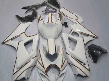 Custom 2007-2008 Suzuki GSXR 1000 Motorcycle Fairings - Glossy White Orange Pinstripe UK