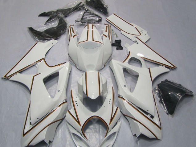 2007-2008 Suzuki GSXR 1000 Motorcycle Fairings - Glossy White Orange Pinstripe UK