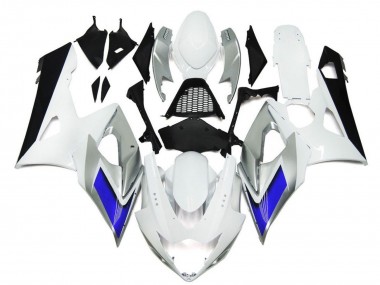 Custom 2005-2006 Suzuki GSXR 1000 Motorcycle Fairings - Glossy White Silver Blue UK