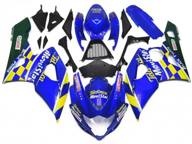 Custom 2005-2006 Suzuki GSXR 1000 Motorcycle Fairings - Blue Yellow Green MoviStar Castrol UK