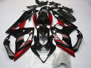 Custom 2005-2006 Suzuki GSXR 1000 Motorcycle Fairings - Glossy Black Red Flare UK