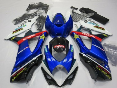 Custom 2007-2008 Suzuki GSXR 1000 Motorcycle Fairing - White Blue Red Black Rockstar UK