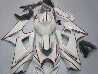 Custom 2007-2008 Suzuki GSXR 1000 Motorcycle Fairings - White with Red Pinstripe UK