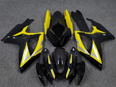 Custom 2006-2007 Suzuki GSXR 600 / GSXR 750 Motorcycle Fairings - Glossy Black Yellow Silver OEM Style UK