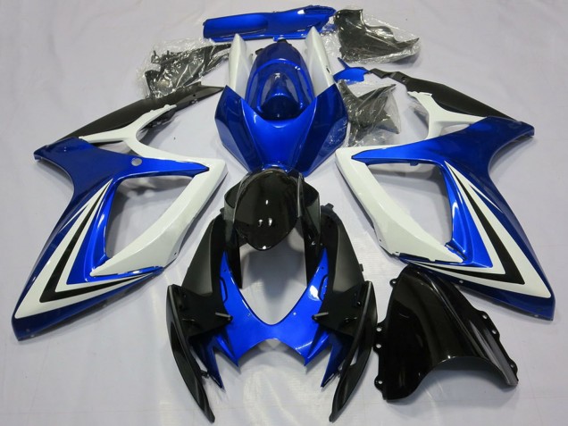 2006-2007 Suzuki GSXR 600 / GSXR 750 Motorcycle Fairings - White Blue Glossy Black Stripe UK