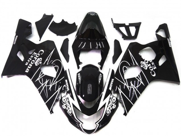 2004-2005 Suzuki GSXR 600 / GSXR 750 Motorcycle Fairings - Glossy Black White Corona Style UK