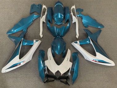 Custom 2008-2010 Suzuki GSXR 600 / GSXR 750 Motorcycle Fairings - White Light Blue OEM Style UK