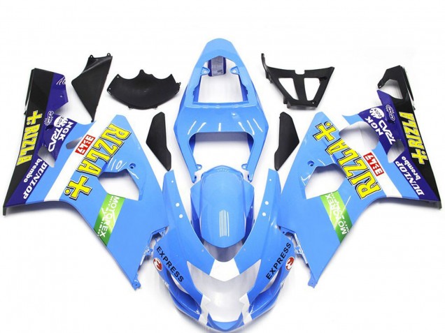 2004-2005 Suzuki GSXR 600 / GSXR 750 Motorcycle Fairings - Light Blue Green Yellow Rizla Style UK
